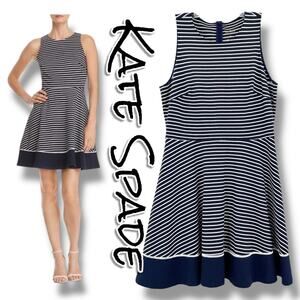 Kate Spade New York Striped Ponte Fit Flare Dress Blue White Striped Womens 10